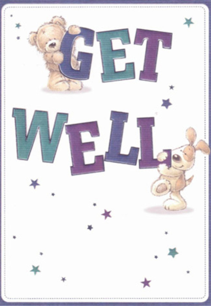 Set against a pristine pale backdrop, this illustrated get well card is a gentle tribute to the art of encouragement found throughout Northwood. The central motif-a delightfully fluffy bear alongside a spirited puppy-invites the viewer to feel the soft textures and playful warmth radiating from the page. The typography makes a bold statement, with deep purples and teal blues shading each confident letter, their dimensional forms grounding a swirling constellation of violet and cerulean stars. There's a tangible sense of care here, not unlike the handcrafted bouquets arranged on Northwood High Street: each detail-whether it's the velvety softness of the puppy's ears or the hand-drawn fur of the bear-contributes to an overall feeling of comfort and gentle optimism. Envisioning this card accompanying a thoughtful delivery to a neighbour on Rickmansworth Road, it perfectly conveys uplifting sentiments and heartfelt support, bringing a light, whimsical presence that could brighten any day in our welcoming community.