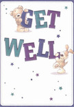 Radiating cheerful compassion, this illustrated get well card feels right at home in the friendly atmosphere of Northwood. Two lovable characters-a round, plush teddy bear and an eager puppy-come together amidst a field of radiant stars, each holding onto colourful, oversized letters that spell out 'Get Well' in lively indigo and teal. The inviting cream background and joyful palette infuse the card with light and positivity, reminiscent of a sunny afternoon in Northwood's local parks. The lovingly detailed fur of both companions appears almost touchable, as if their embrace could reach out through the card and deliver real comfort. Their playful poses and warm expressions embody a message of optimism and caring that anyone recovering in Northwood would appreciate-a sweet, sincere gesture akin to sending a bespoke Northwood Florist bouquet to lift a neighbour's spirits and speed along their recovery.